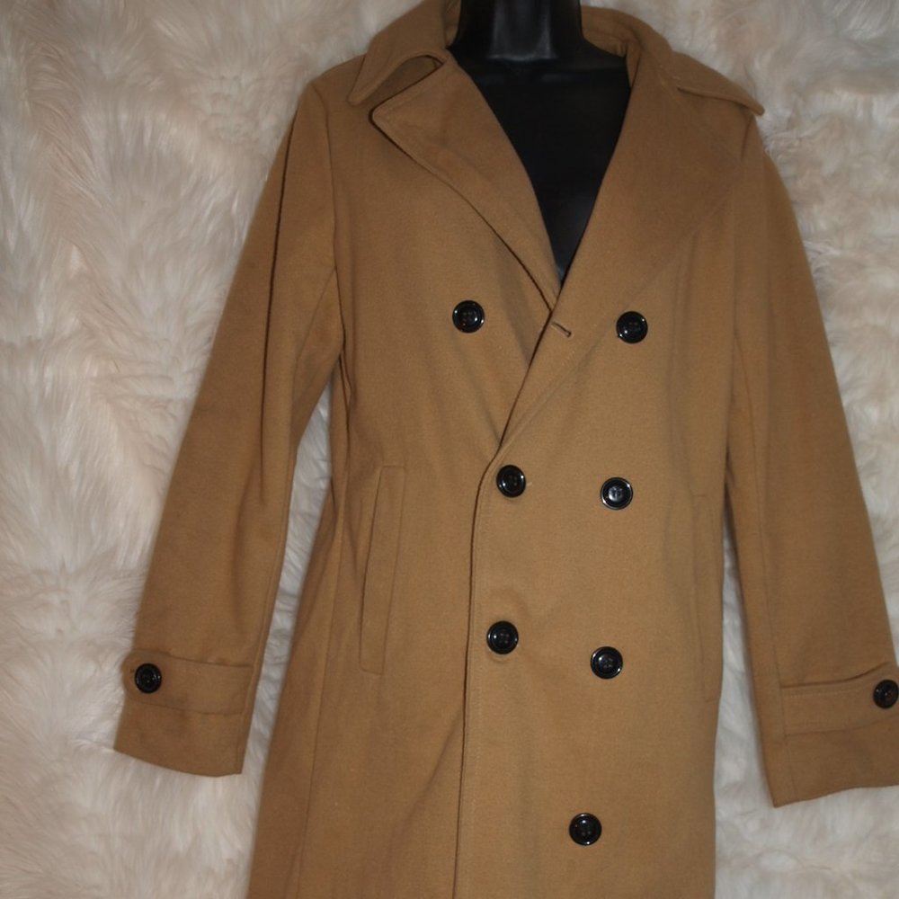 Light Brown Dress Coat with Button Down Front Size M BY ZHELIN GENTLY USED